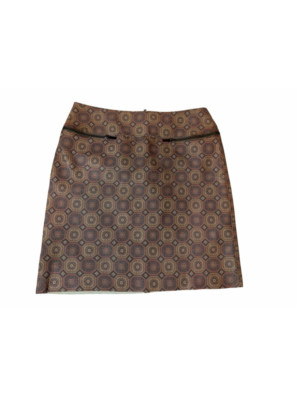 W By Worth Genuine Leather Mini Skirt Brown Geometric Print Size 2